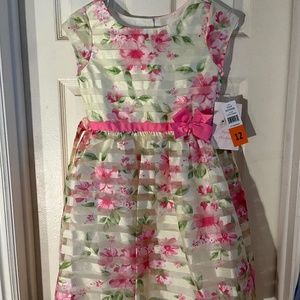 Girls spring dress floral striped NWT